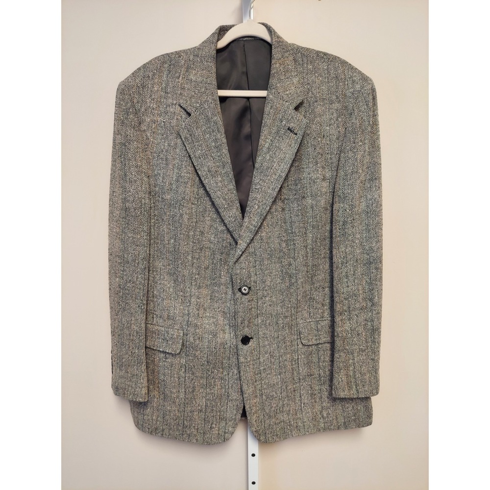 Hunters Glen Mens 48L Silk Herringbone Blazer Grey Paul Sport Coat Academic